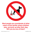 Persuasive dog poo sign for facilities where children play Text: 